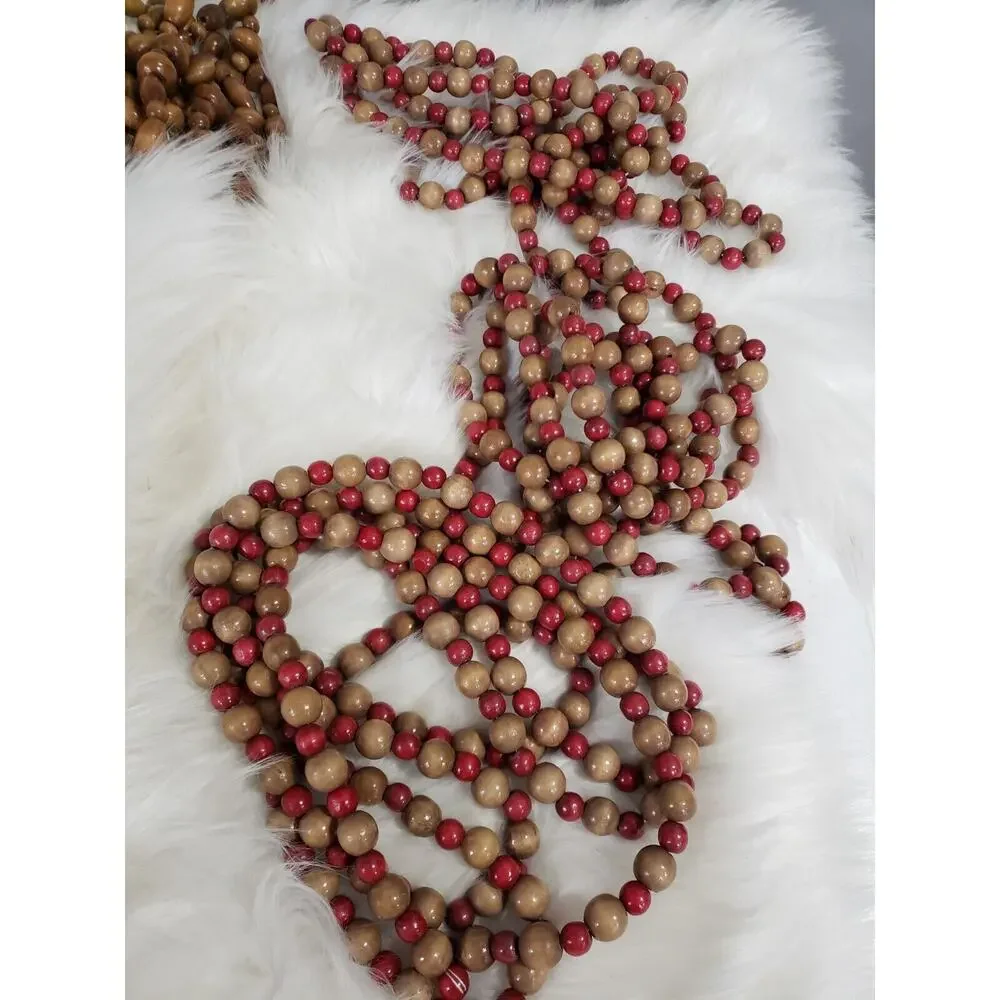 Santas Best 117 Ft Garland Christmas Tree Bead Natural Wood‎ Red MCM Valentines